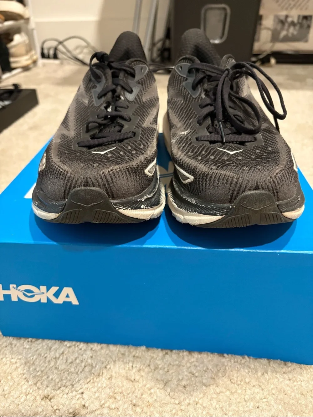 Hoka Black and White Women's Athletic Running Shoes
